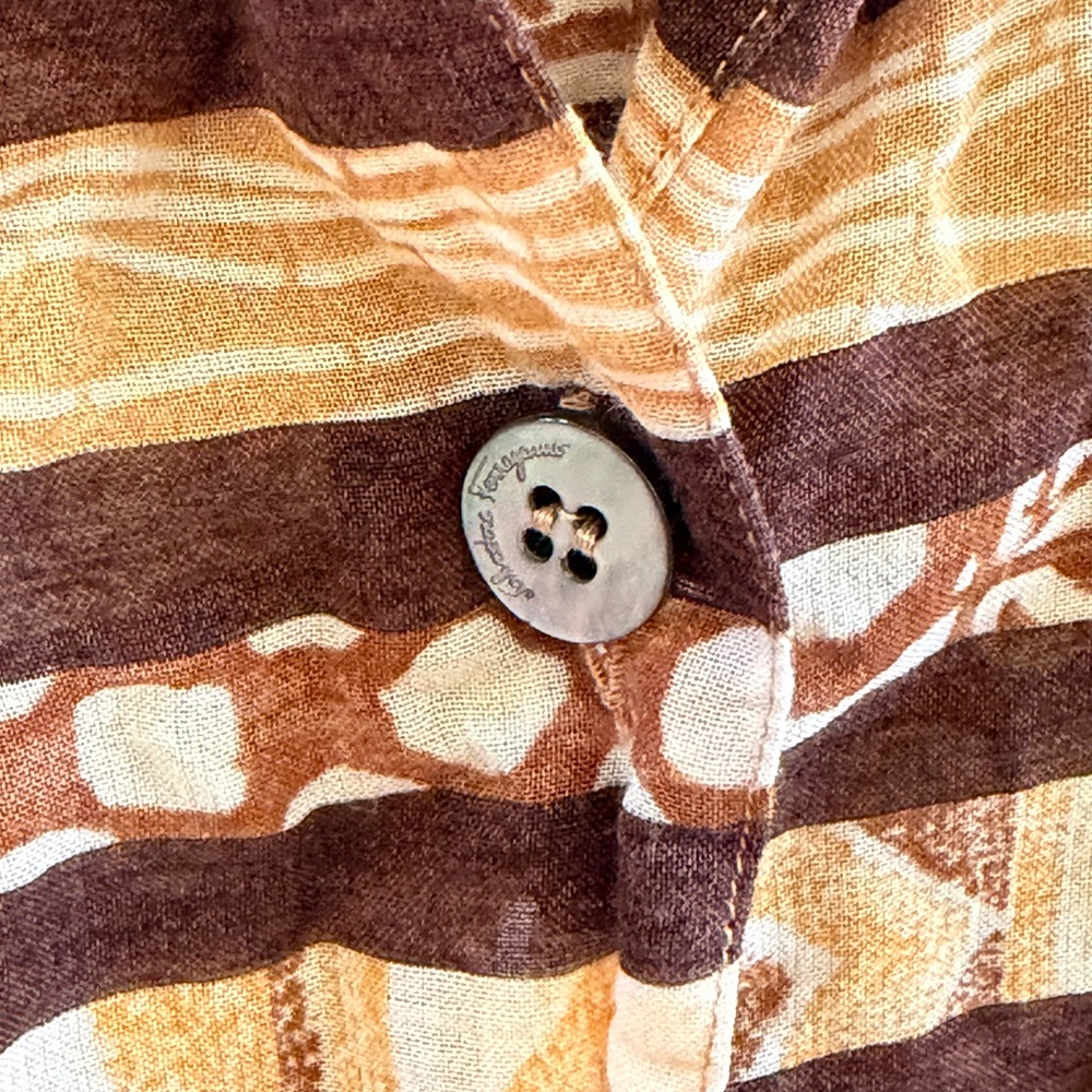 Vintage Salvatore Ferragamo Brown, Tan and Cream Animal Print Button-Down shirt - Picture 7 of 9